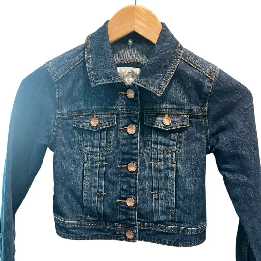 Justice Girls Denim Jean Jacket Size 6/7 Dark Wash Stretch